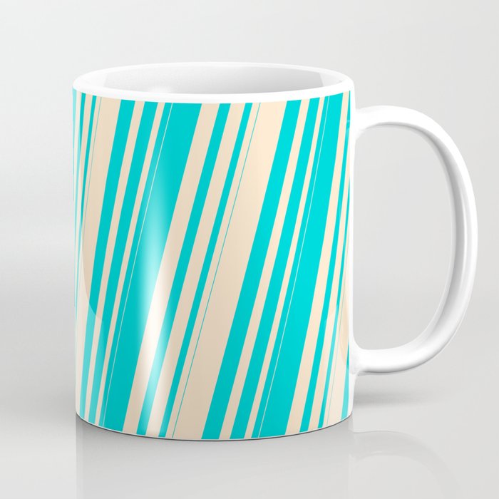 Dark Turquoise and Bisque Colored Striped Pattern Coffee Mug
