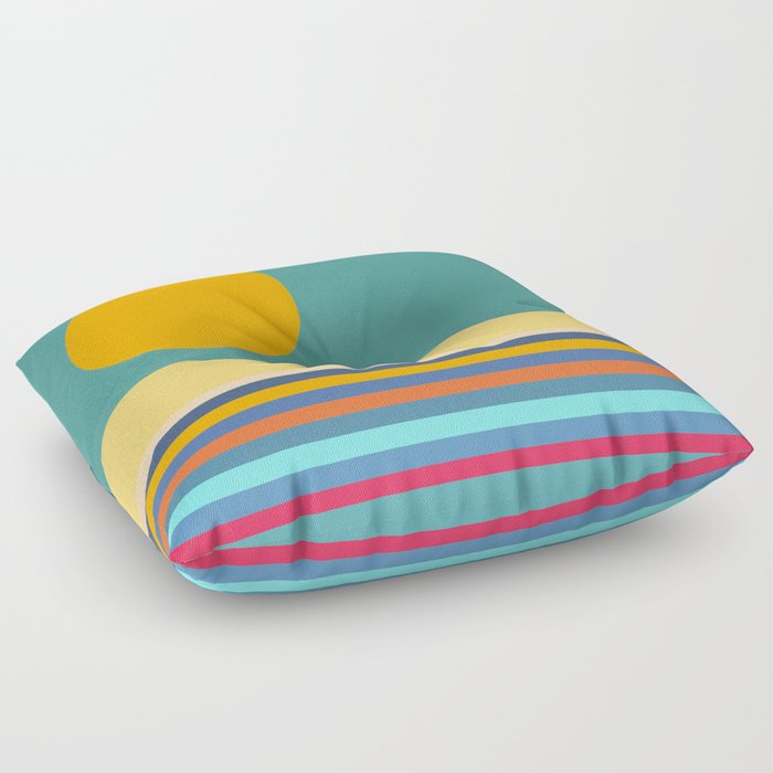 Dina - Colorful Sunset Retro Abstract Geometric Minimalistic Design Pattern Floor Pillow