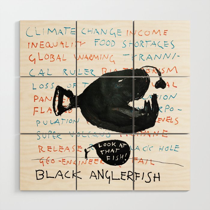Black Anglerfish Wood Wall Art