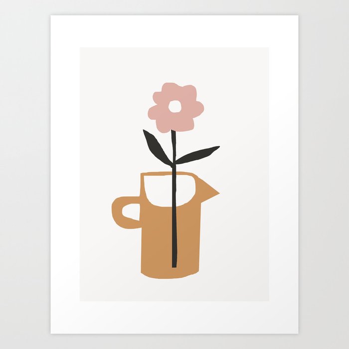 Aella - earthtones minimalist vase with florals simple art print home decor Art Print by olivia stjames | Society6
