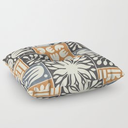 Stylized Floral Patchwork in Rumba Orange, Spade Black and Slate Gray Color Floor Pillow