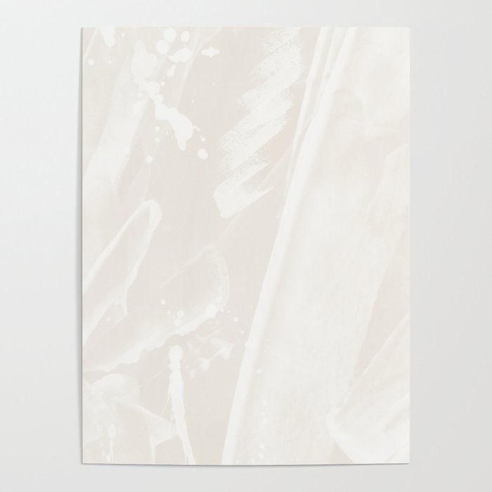 Beige Wall Art with white brush strokes. Poster