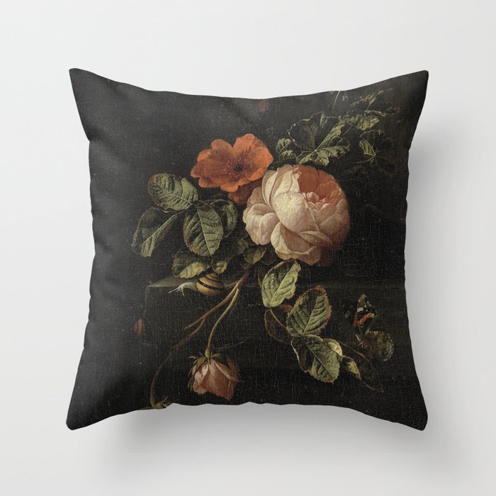 Elias van den Broeck - Still life with roses - 1670-1708 Throw Pillow