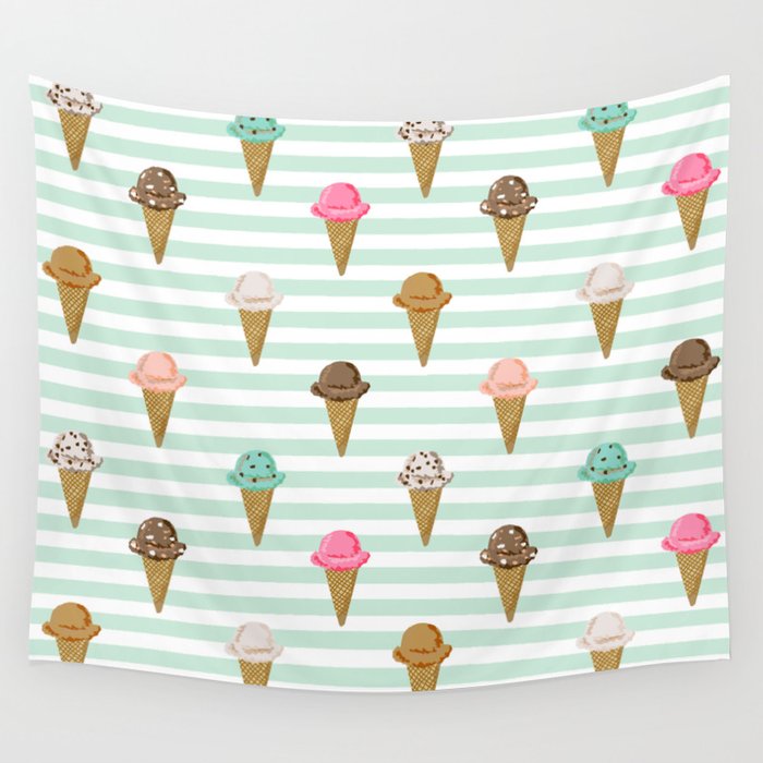 ice cream cones flavors mint stripes food fight apparel and gifts Wall Tapestry