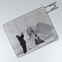 Louis Armstrong at the Spinx and Egyptian Pyrimids Vintage black and white photography / photographs Picnic Blanket