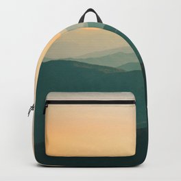 Landscape Photography Teal Turquoise Green Parallax Mountains Hills Orange Sunset Sky Minimalist Pho Backpack