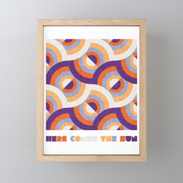 Here comes the sun // purple violet and orange 70s inspirational groovy geometric suns Framed Mini Art Print