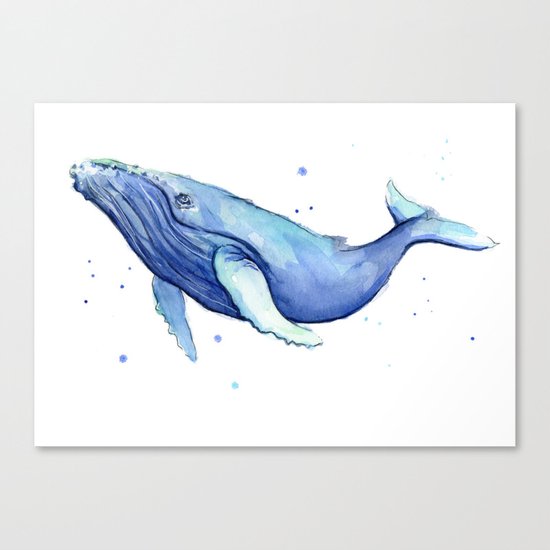 Humpback Whale Watercolor Animal Painting Nursery Animals Canvas Print