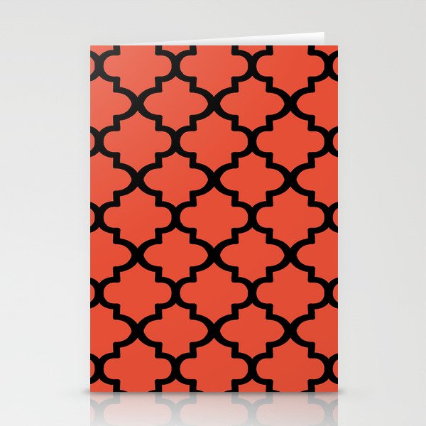 Quatrefoil Pattern In Black Outline On Red Stationery Cards