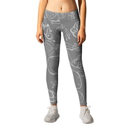 Grey and White Toys Outline Pattern Leggings