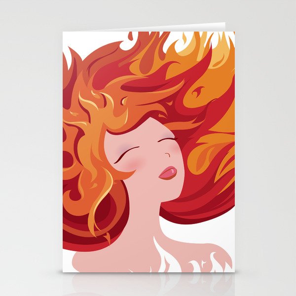 Elemental Women Vector Vintage Art: Beautiful Fire Girl Stationery Cards