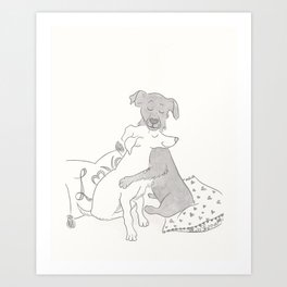 Black and White Dog Hugs  Art Print