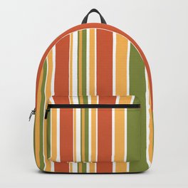 Retro Stripes - Mid Century Modern 50s 60s 70s Pattern in Green, Orange, Yellow, and White Backpack