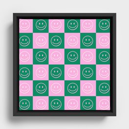 Checkered Happy Faces Framed Canvas