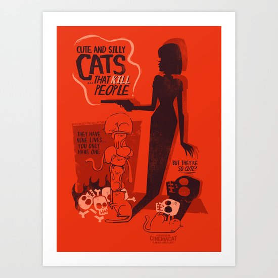 Cat Movie - orange Art Print
