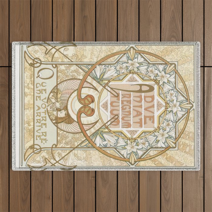 Alphonse Mucha Your Reign Arrives, 1899 enhanced with artificial intelligence Outdoor Rug