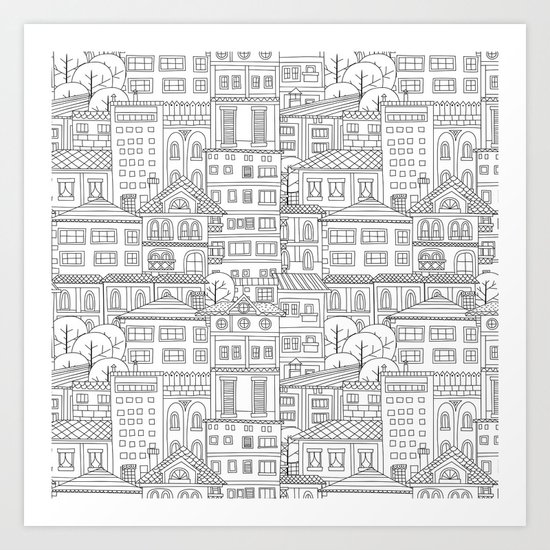 Doodle town pattern Art Print