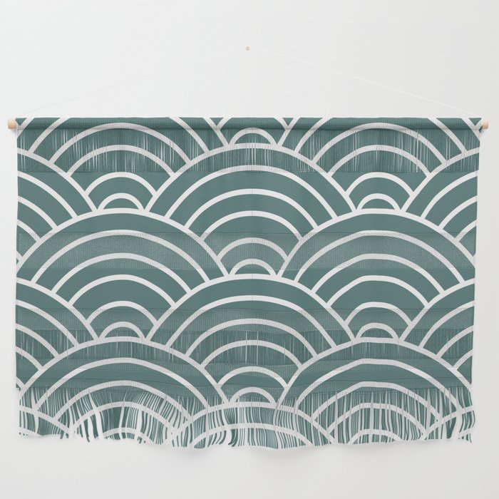 Teal Japanese Seigaiha Wave Wall Hanging