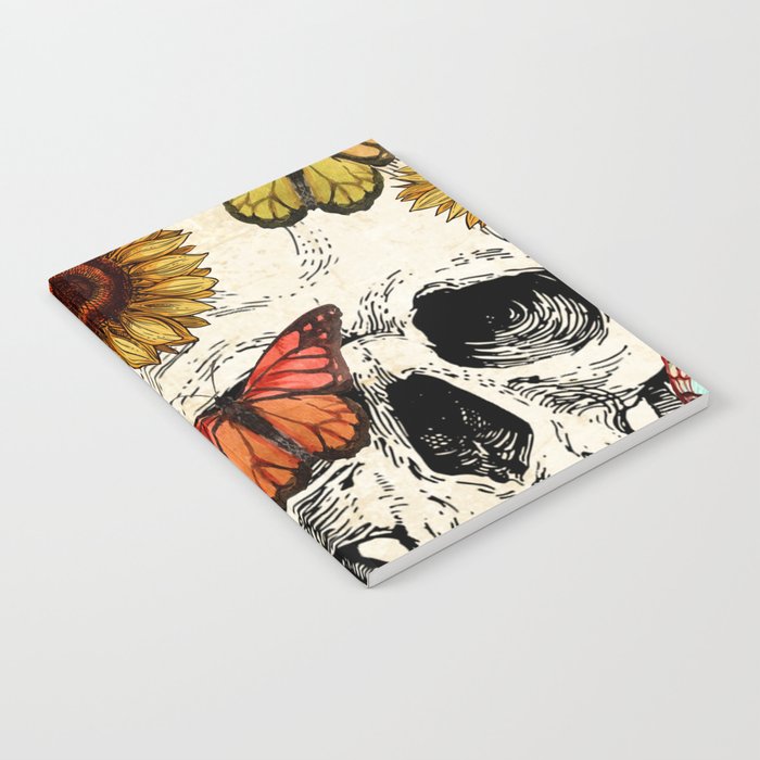 Skull with butterflies and flowers Notebook