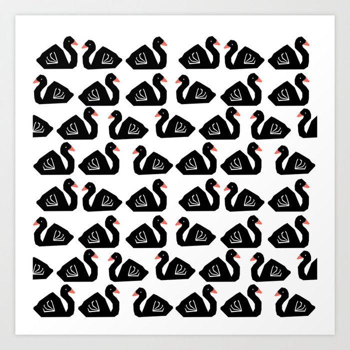 Swan minimal pattern print black and white bird illustration swans nursery decor Art Print