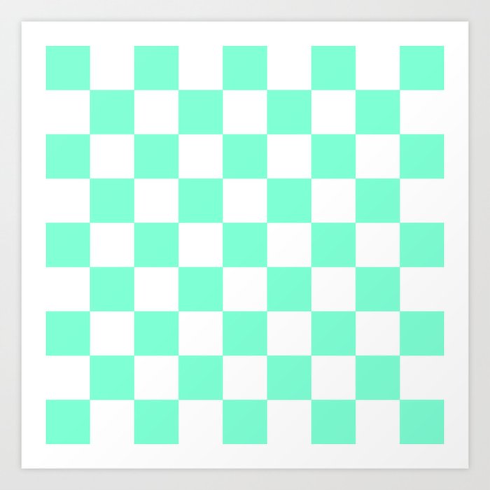 Checker (Aquamarine/White) Art Print