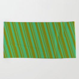 [ Thumbnail: Sea Green & Green Colored Striped/Lined Pattern Beach Towel ]