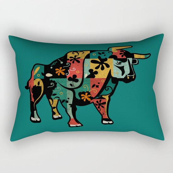 Flower Bull Rectangular Pillow
