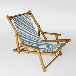 [ Thumbnail: Beige & Blue Colored Lined/Striped Pattern Sling Chair ]