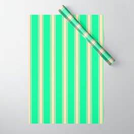 [ Thumbnail: Green & Beige Colored Lined/Striped Pattern Wrapping Paper ]