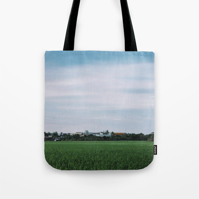 afternoon view near rice fields Tote Bag