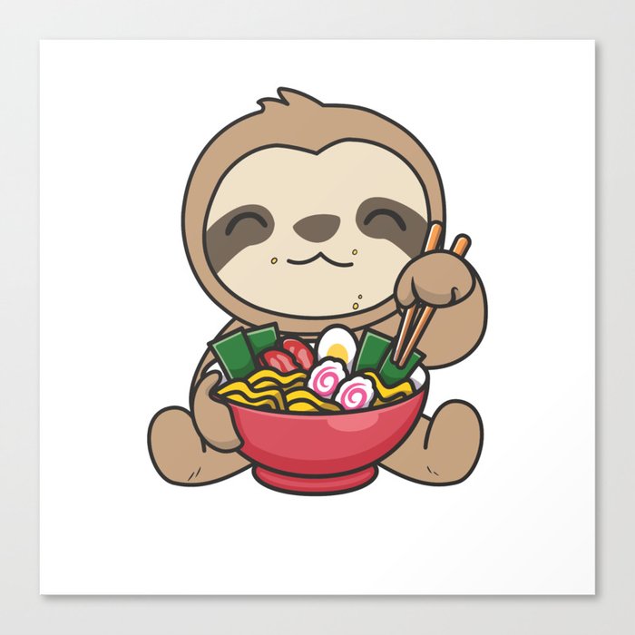 Sloth Eat Ramen Cute Kawaii Noodle Sloth Canvas Print