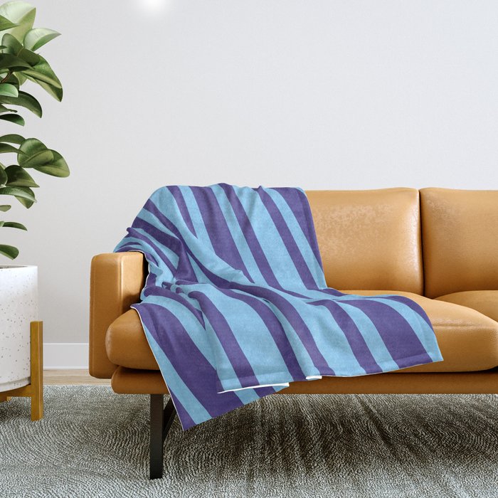 Dark Slate Blue and Light Sky Blue Colored Lines Pattern Throw Blanket