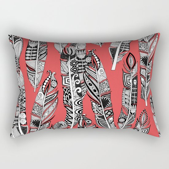 geo feathers red Rectangular Pillow