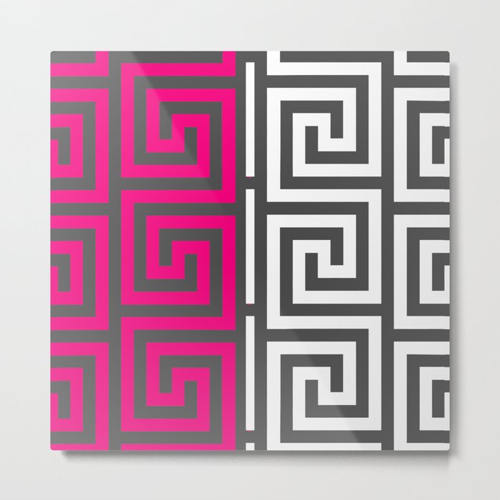 Funky Geometric Greek Shapes in Hot Pink Metal Print