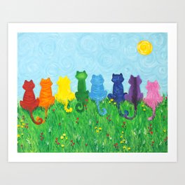 Rainbow Cat Hill  Art Print