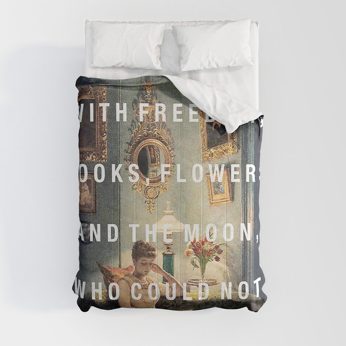 freedom, books, flowers and the moon Comforter