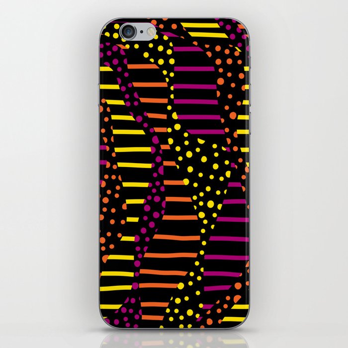 Spots and Stripes 2 - Black, Pink, Orange and Yellow iPhone Skin