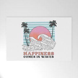 Happiness Comes In Waves Retro Summer Welcome Mat