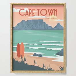 Table Mountain View In Cape Town Vintage Poster Serving Tray