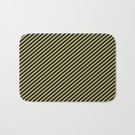 [ Thumbnail: Black and Dark Khaki Colored Striped/Lined Pattern Bath Mat ]