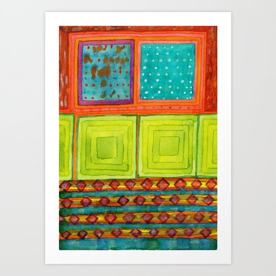 Dreamlike Interior with Yellow Wall Panels Art Print
