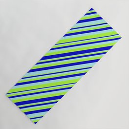 [ Thumbnail: Turquoise, Light Green, and Blue Colored Stripes Pattern Yoga Mat ]