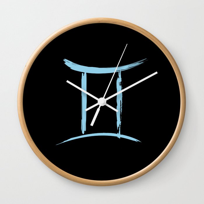 Gemini The Twins Blue on Black Zodiac Sign Wall Clock