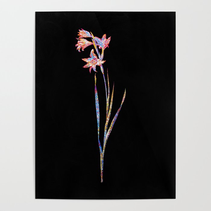 Floral Painted Lady Mosaic on Black Poster