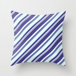 [ Thumbnail: Dark Slate Blue and Light Cyan Colored Lined/Striped Pattern Throw Pillow ]