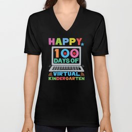 Days Of School Happy 100th Day 100 Virtual Online V Neck T Shirt