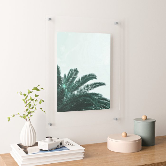 Modern minimalist mint green palm tree leaves Floating Acrylic Print