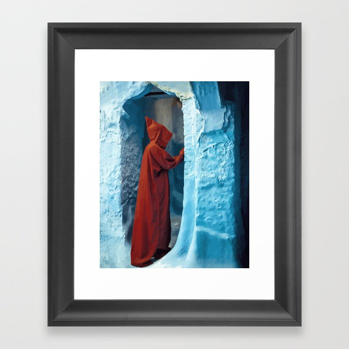 A5 - Moroccan Guy With Traditional Djellaba, in the Blue Moroccan City.  Framed Art Print