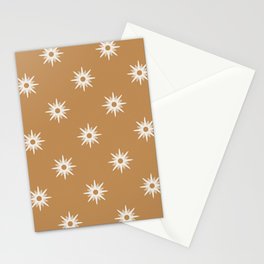 Ochre atomic mid century white stars pattern Stationery Card