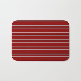 [ Thumbnail: Dark Red, Dark Grey, and Grey Colored Lined Pattern Bath Mat ]
